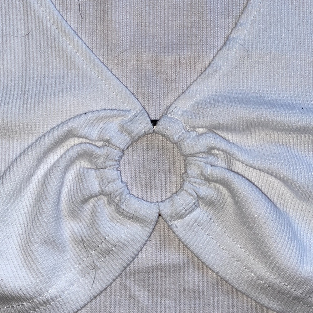 White Ribbed Ringed Tank Crop Top - Picture 2 of 3